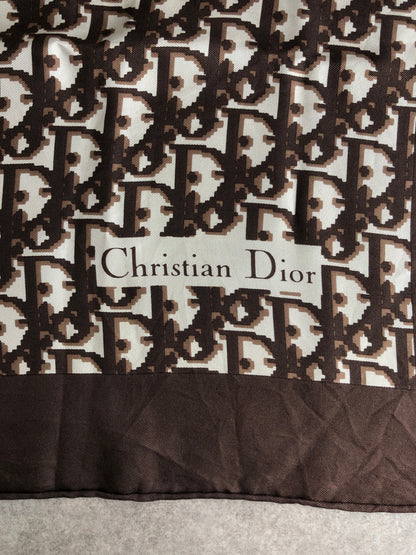 Christian Dior Trotter Silk Scarf Brown×White Vintage uya24z