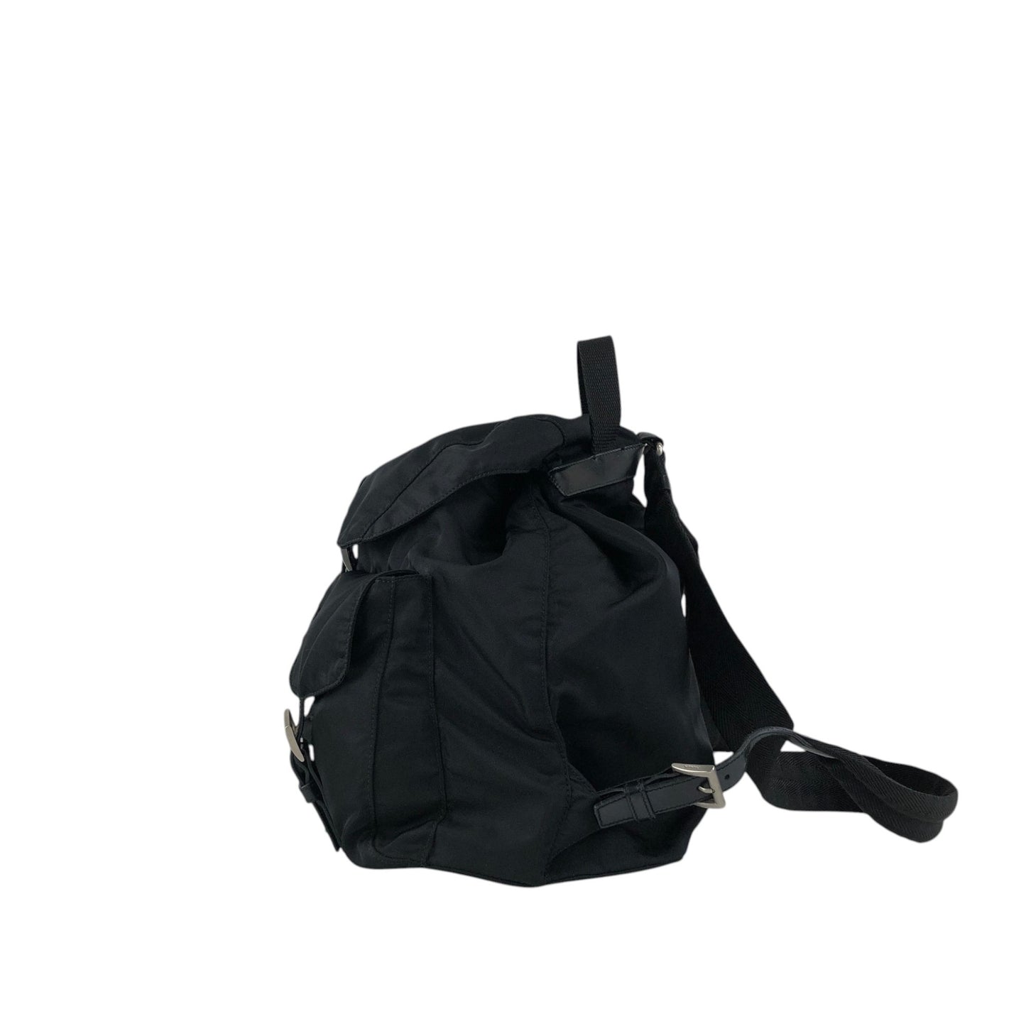 PRADA Tessuto Triangle Logo Front Buckle Double Pocket Backpack Black Vintage mkvbvj