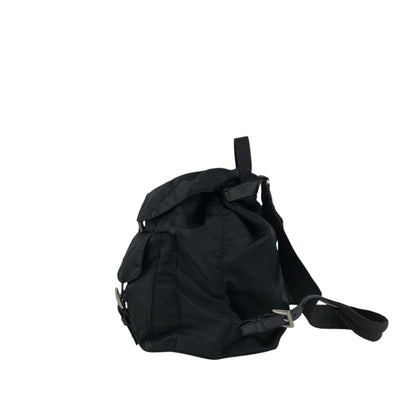 PRADA Tessuto Triangle Logo Front Buckle Double Pocket Backpack Black Vintage mkvbvj