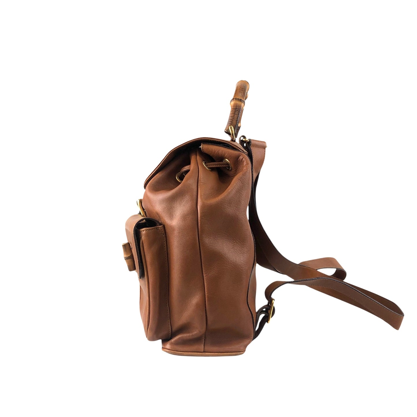 GUCCI Bamboo Turn Lock Double Pocket Backpack Brown Vintage sdazp3