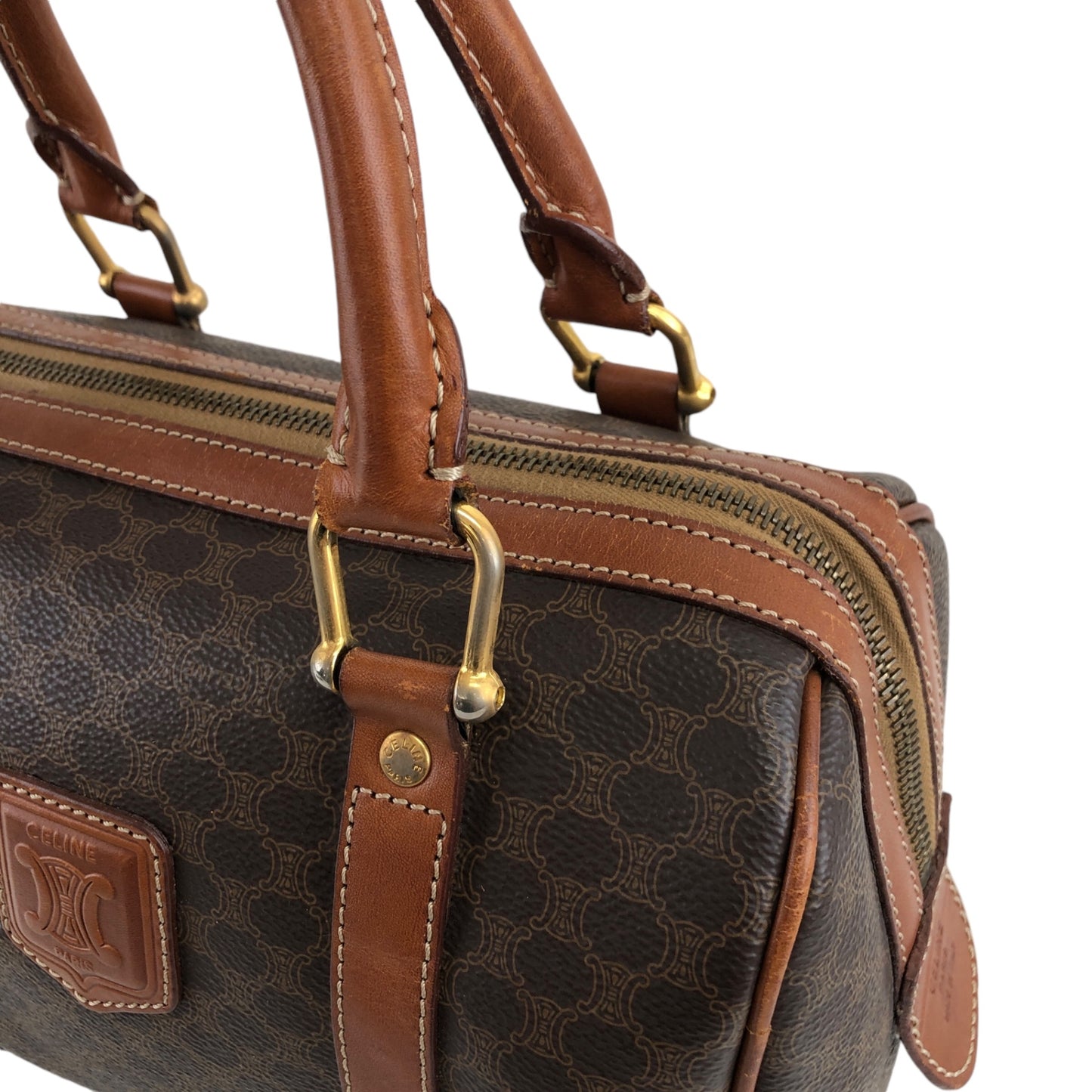 CELINE Macadam Blason Handbag Brown Vintage xiw3ui