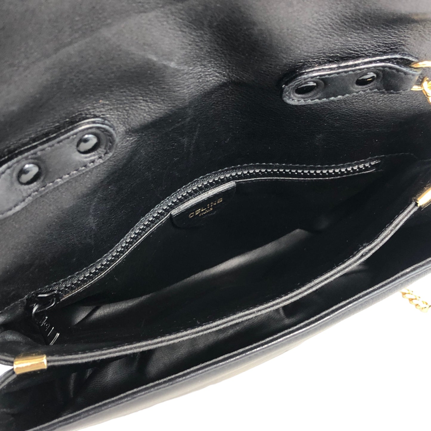 CELINE Triomphe Flap Chain Shoulder Leather Shoulder bag Black Vintage grdgz7