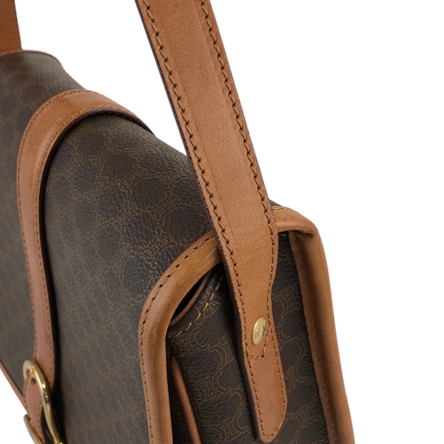 CELINE Macadam Front Buckle Shoulder bag Brown Vintage cabjde