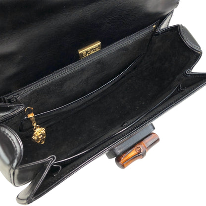 GUCCI Bamboo Turn Lock Handbag Black Vintage 57imw4