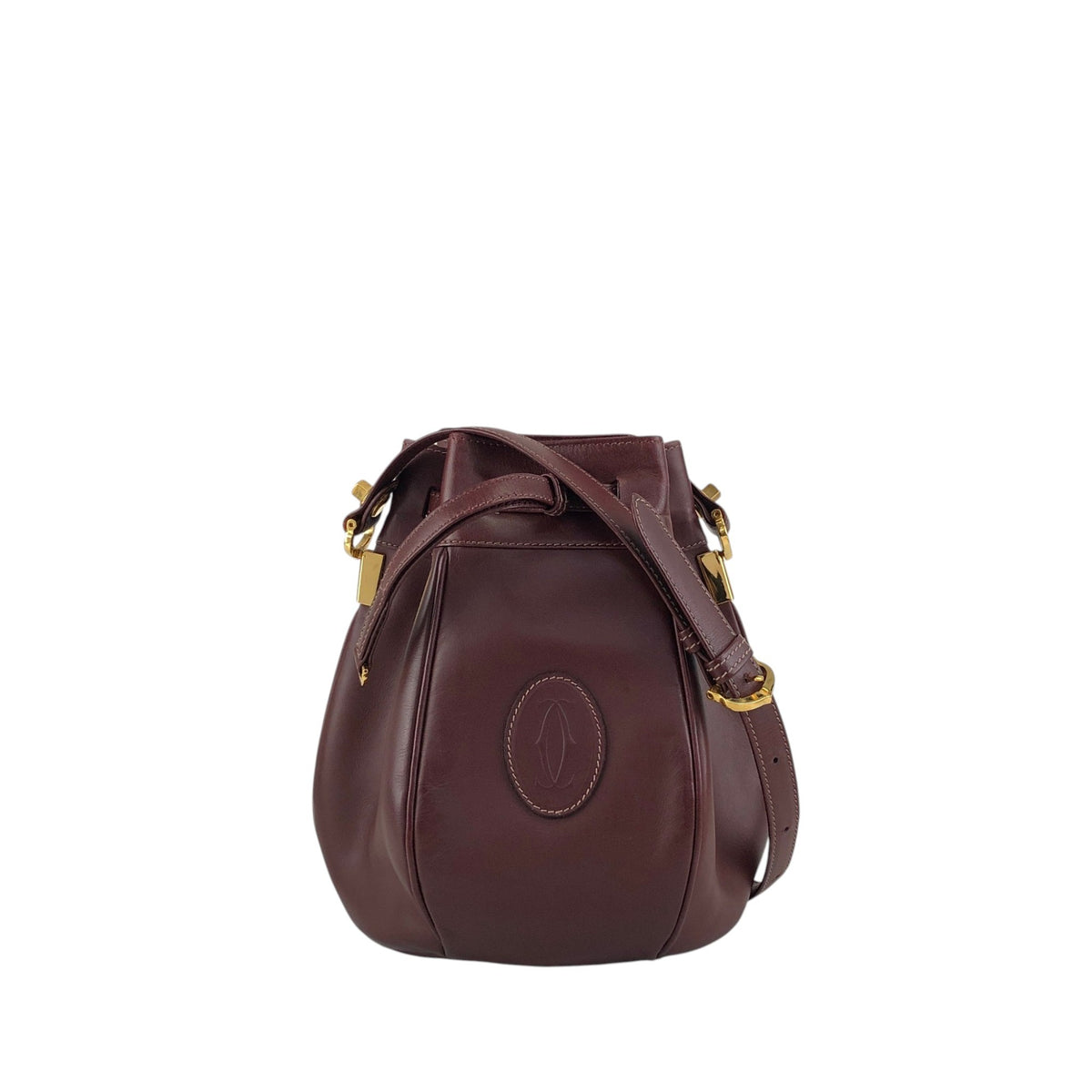 Cartier Logo Embossed Drawstring Shoulder bag Bordeaux Vintage r3iyaj