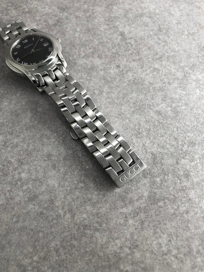 GUCCI Logo Quartz Watch Silver×Black 5500M Vintage cuwdx2