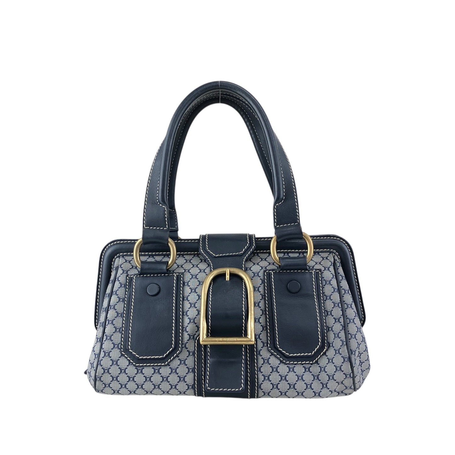 CELINE Blason Front Buckle Handbag Navy Vintage rk6nfn