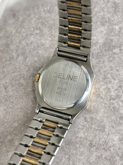 CELINE Logo Watch Silver×Gold 2245 Vintage d4racx