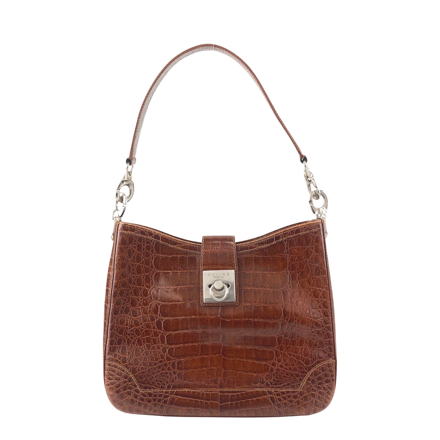 CELINE Gancini Shoulder bag Brown Vintage uh6ta4