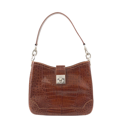 CELINE Gancini Shoulder bag Brown Vintage uh6ta4