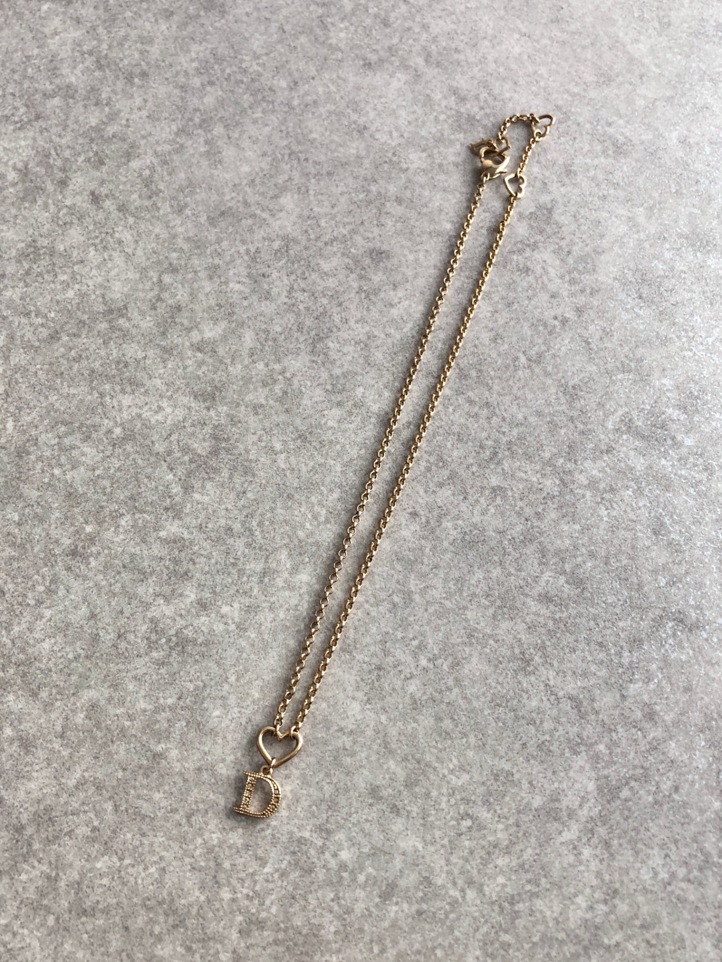Christian Dior D Motif Rhinestone Necklace Gold Vintage yjzjbw
