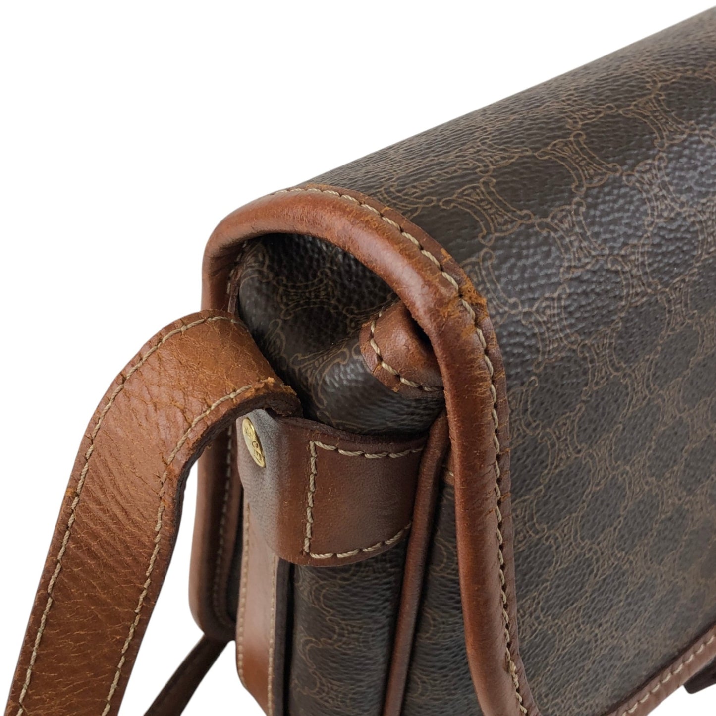 CELINE Macadam Blason Front Buckle Shoulder bag Brown Vintage ketsrv