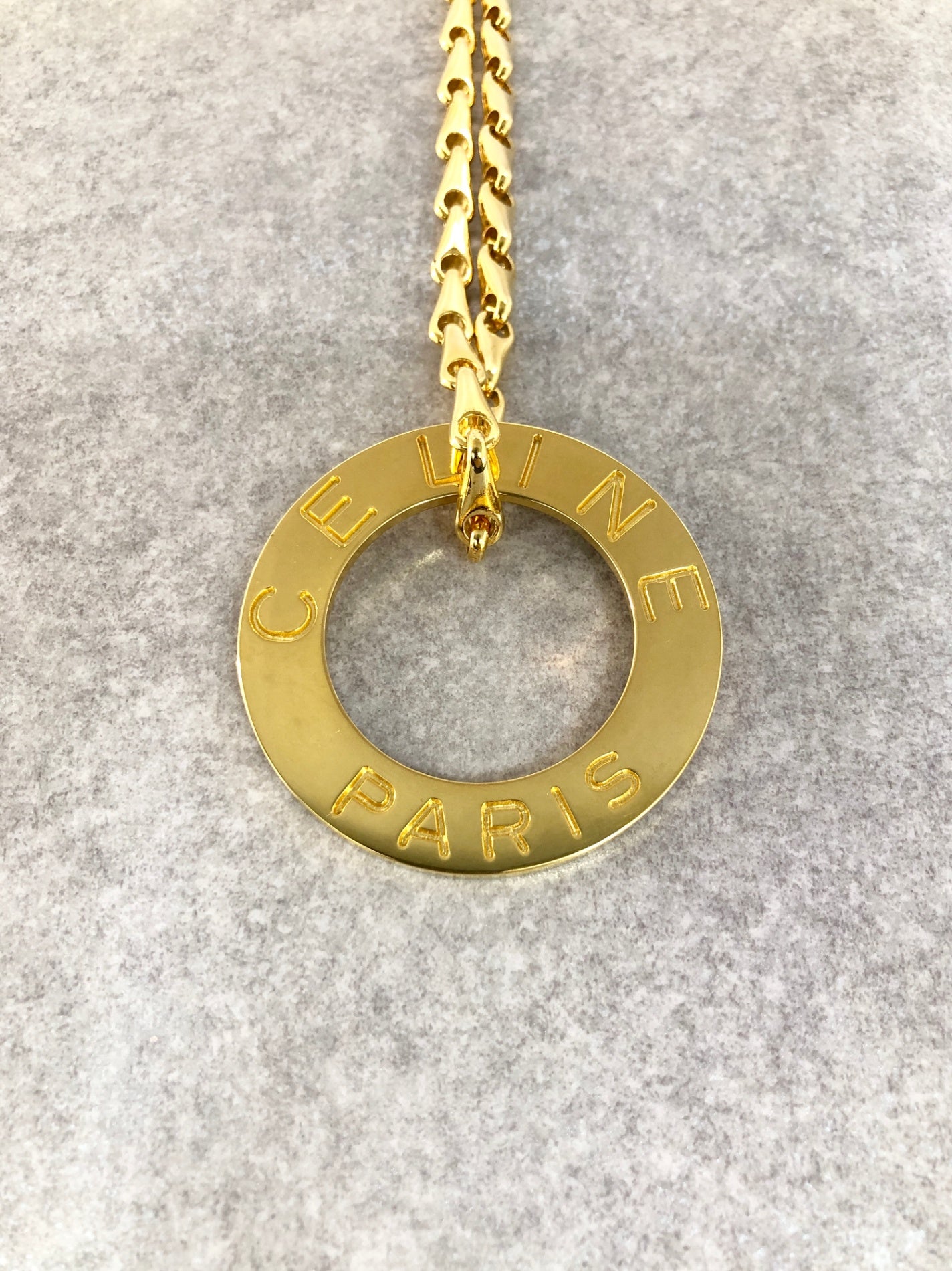 CELINE Circle Logo Necklace Gold Vintage mjx3s3