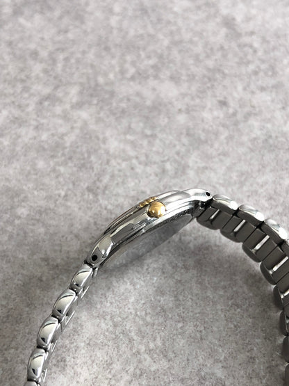 Yves Saint Laurent YSL Logo Quartz Watch Silver×Navy 5930-F91474 TA Vintage wg2id7