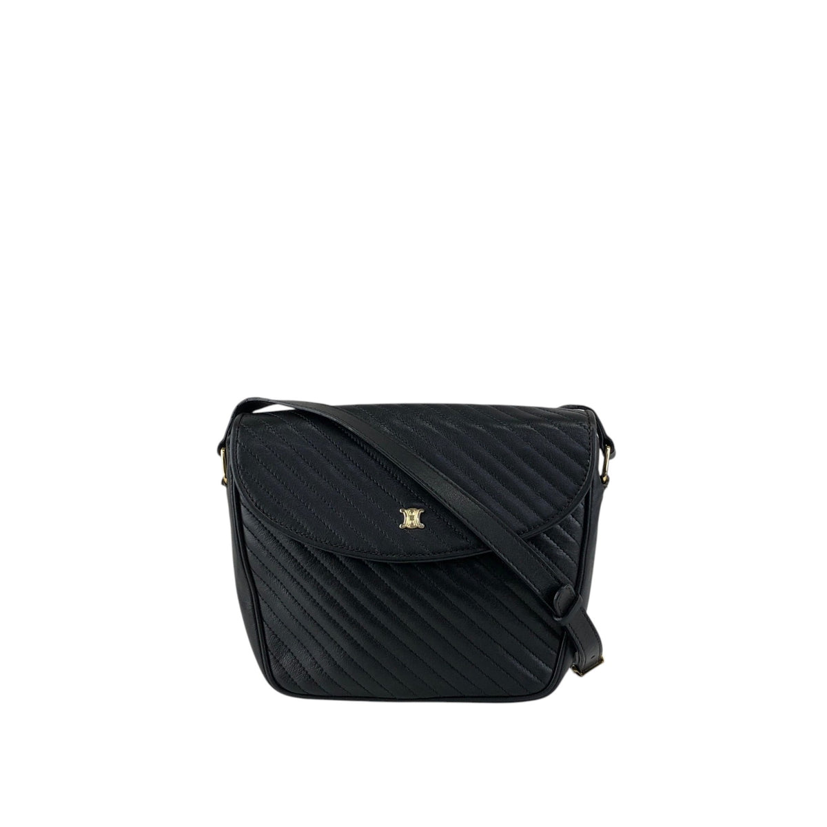 CELINE Blason Bias Stitch Shoulder bag Black Vintage hbufuu