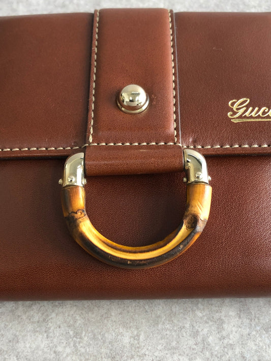 GUCCI Bamboo Folded Wallet Brown Vintage nduszv
