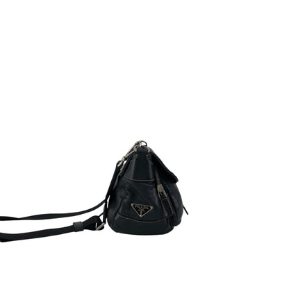 PRADA Triangle Logo Double Pocket Shoulder bag Black Vintage 5hm2yf