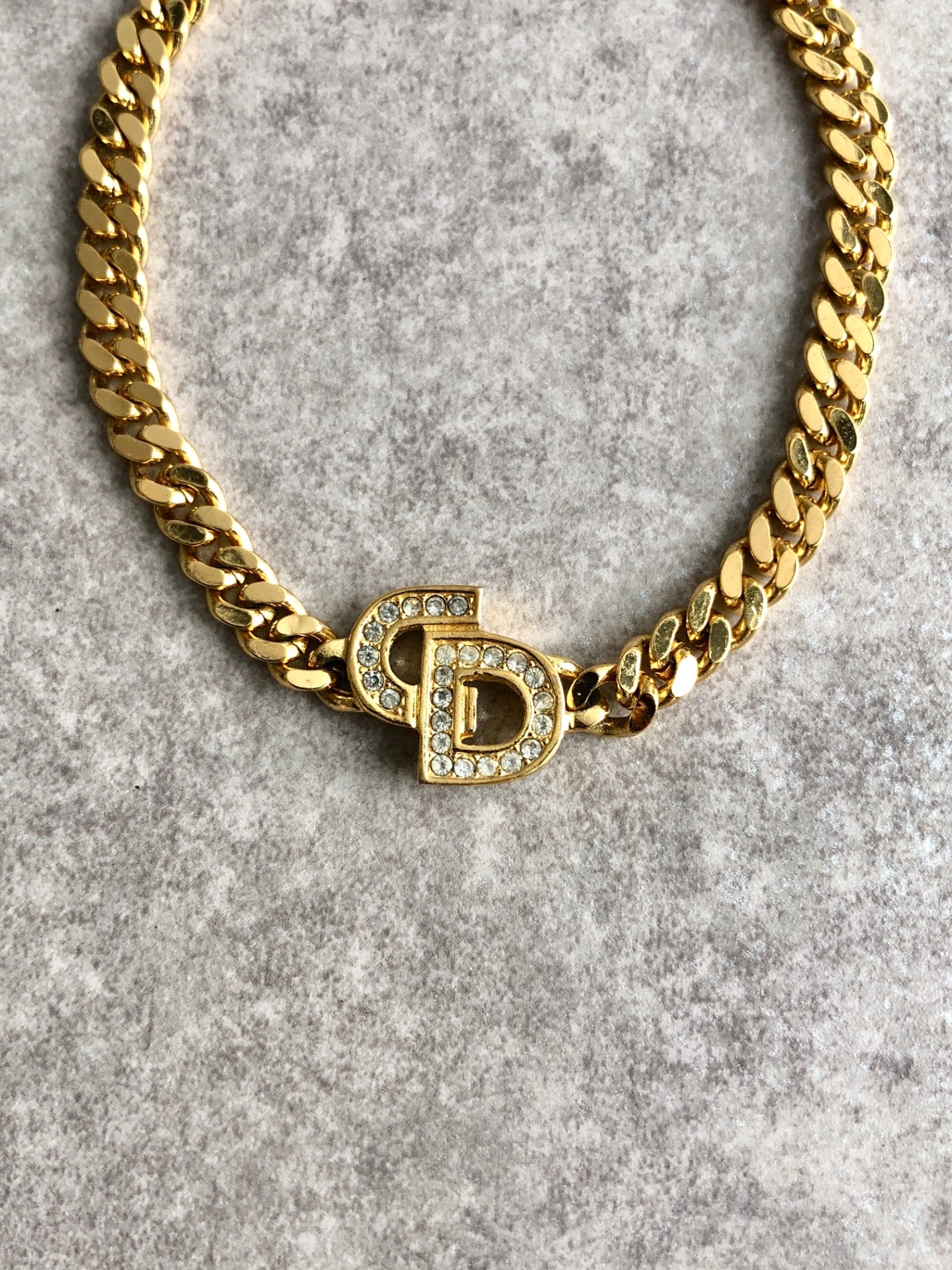 Christian Dior CD Logo Motif Rhinestone Bracelet Gold Vintage chgiwy