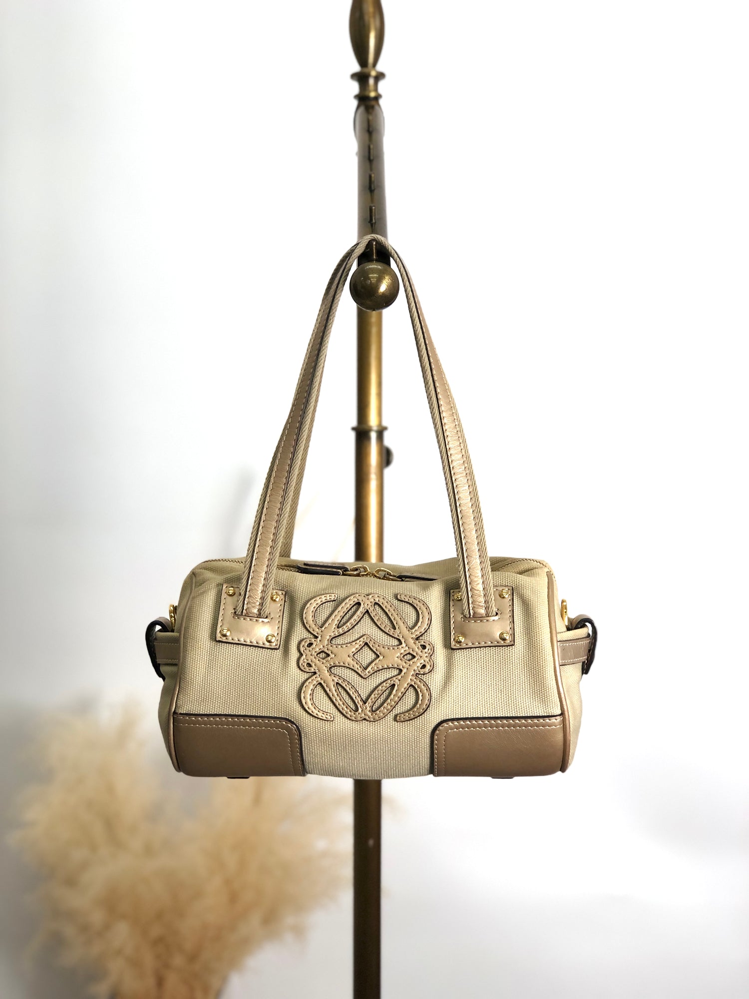 Rare vintage Loewe handbag with zipper and optional lock and