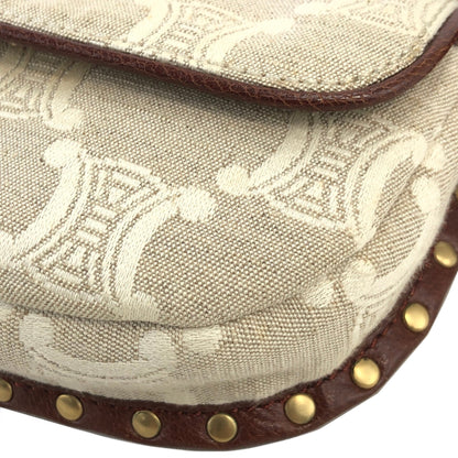 CELINE Paris Macadam 帆布皮革肩背包斜背包米色復古 xc3b36 