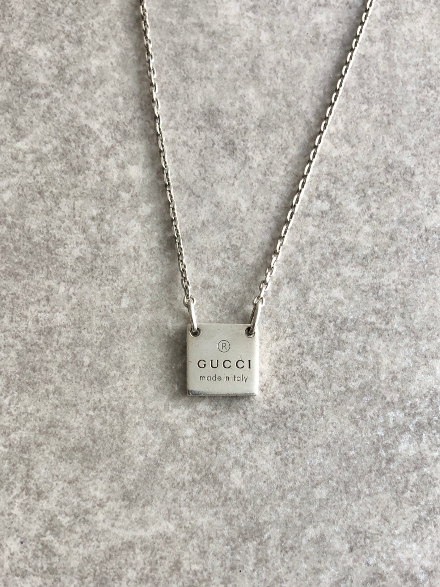 GUCCI Logo Necklace Silver Vintage kv3eda