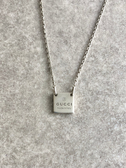 GUCCI Logo Necklace Silver Vintage kv3eda