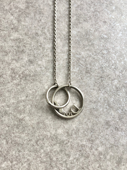 Christian Dior Logo Circle Stone Necklace Silver Vintage bzvri3