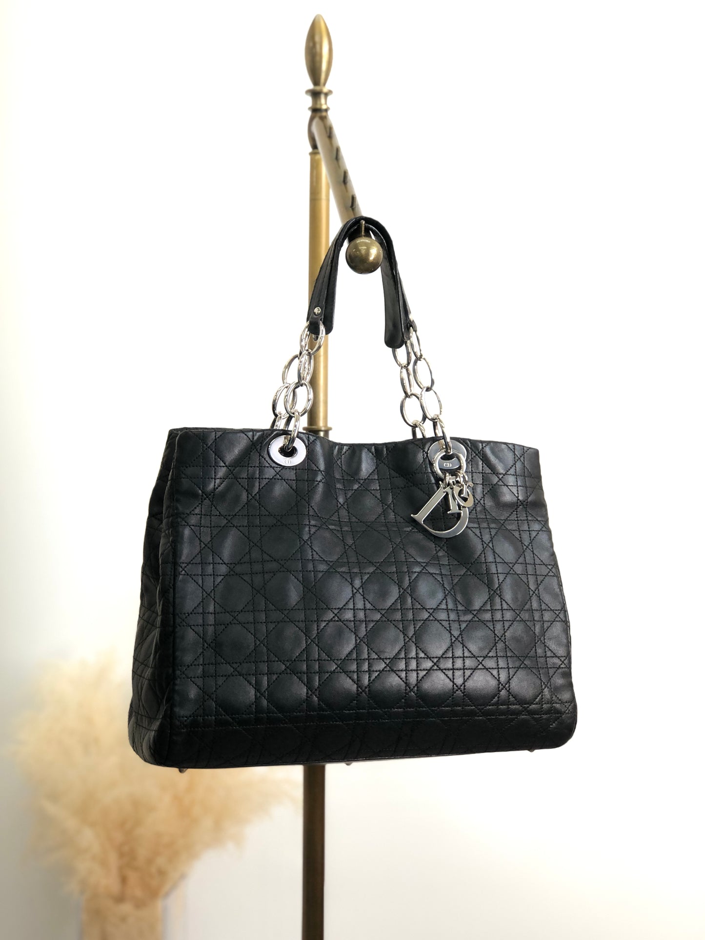 Christian Dior Lady Dior Cannage Charm Totebag Black Vintage niu5pt