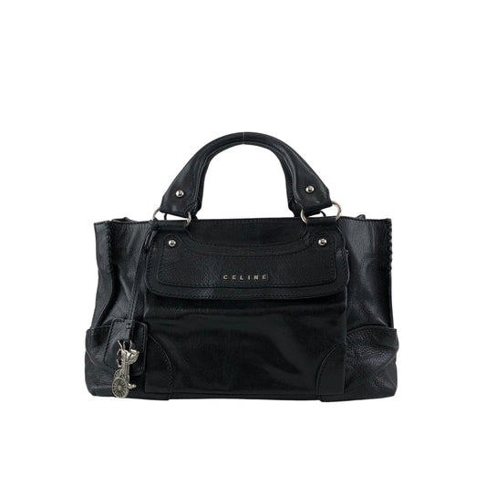 CELINE Horse Carriage Logo Handbag Black Vintage v5s4uu