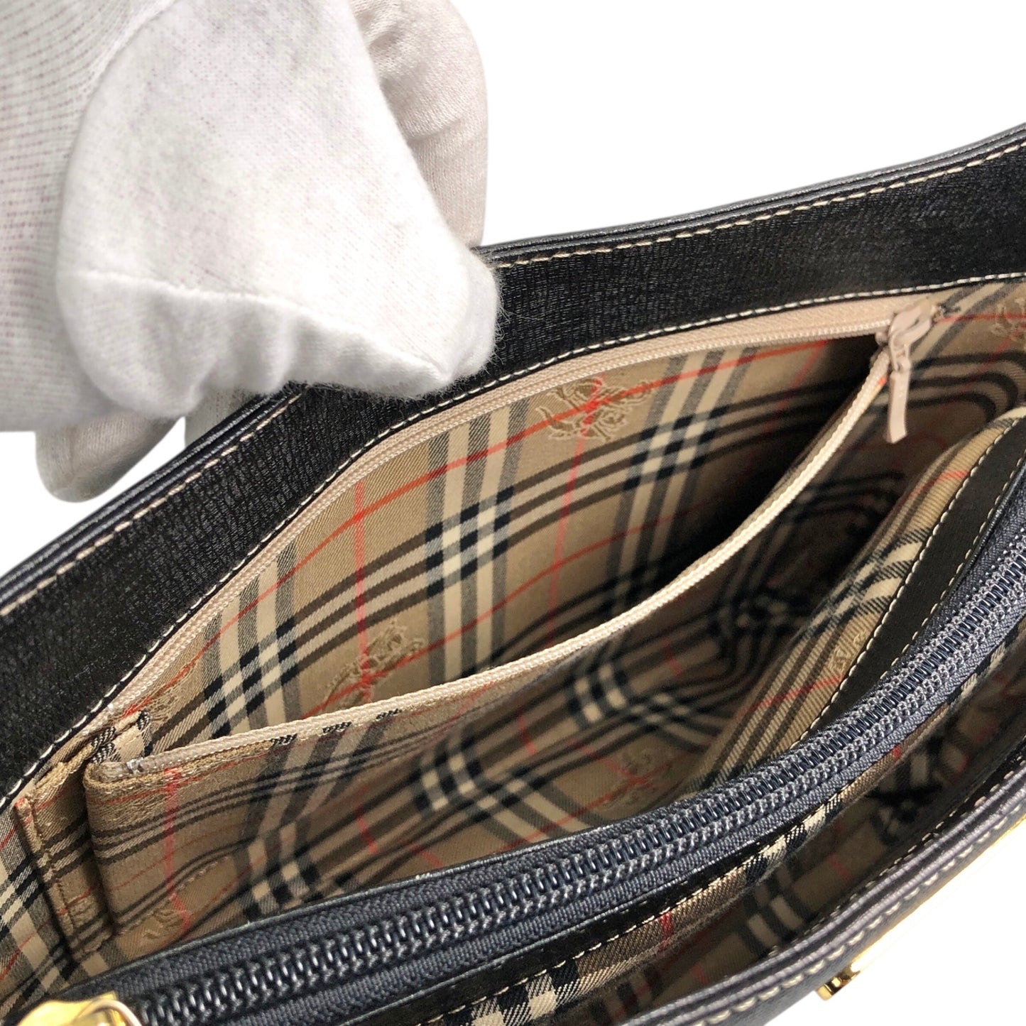 BURBERRY Logo Shoulder bag Hobobag Black Vintage xfbinh