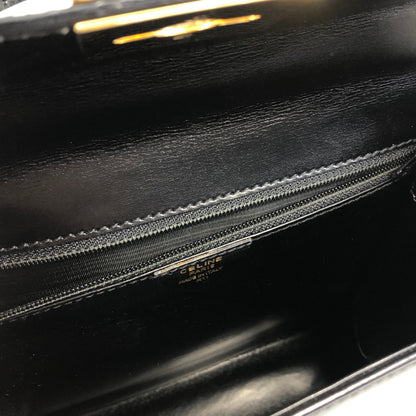 CELINE Gancini Leather Two-way Top Handle Handbag Shoulder bag Black Vintage ick73z