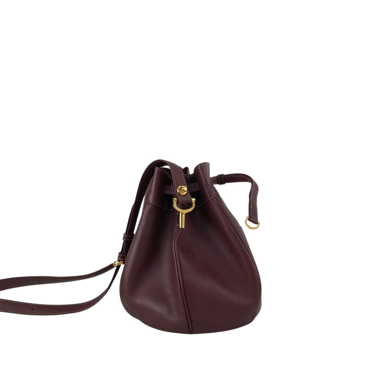Cartier Logo Embossed Drawstring Shoulder bag Bordeaux Vintage 4by856