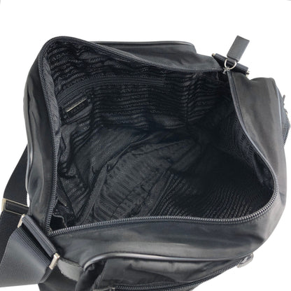 PRADA 三角形標誌雙口袋單肩包 黑色復古 nmgd27