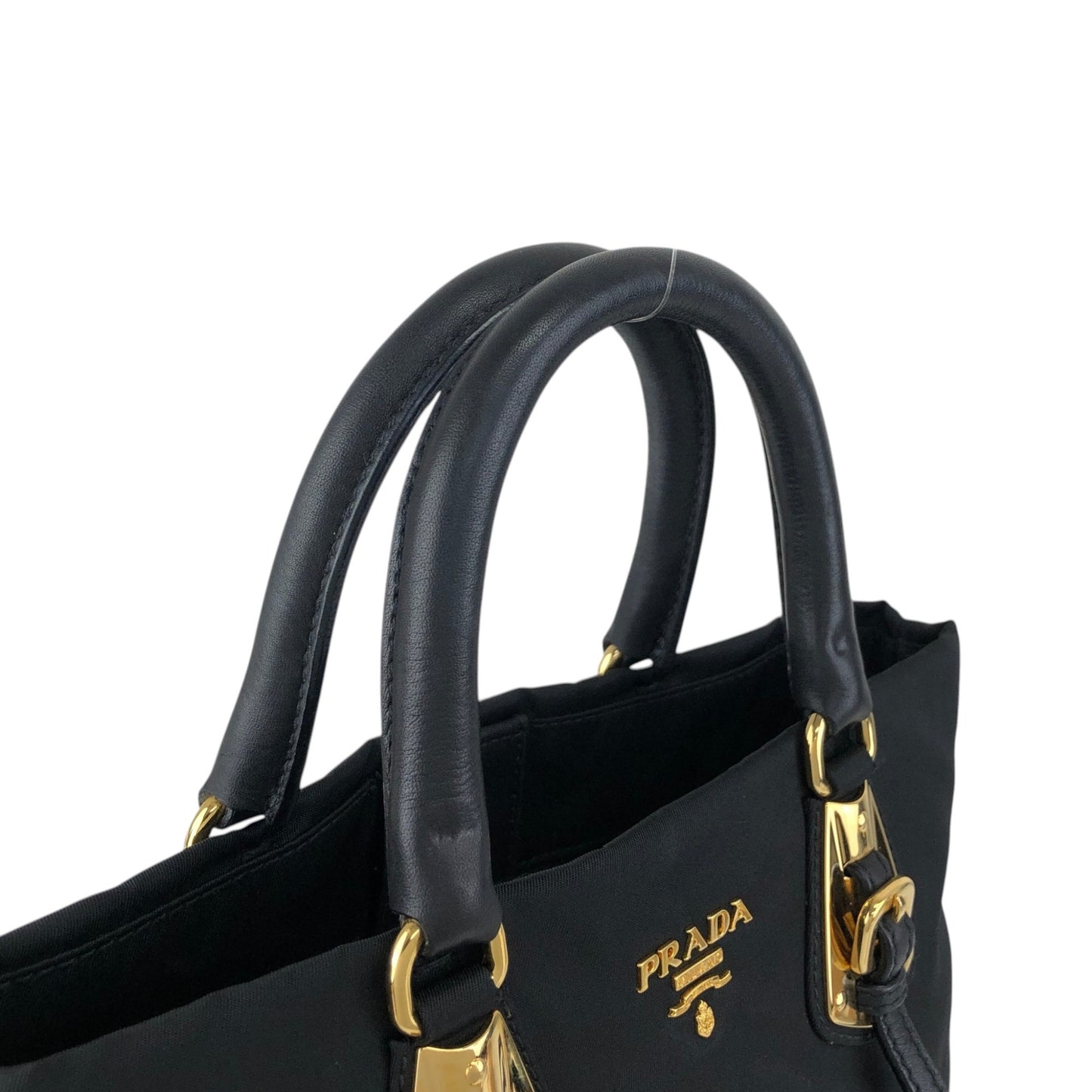 PRADA Logo Front Buckle Handbag Black Vintage rm4ygr