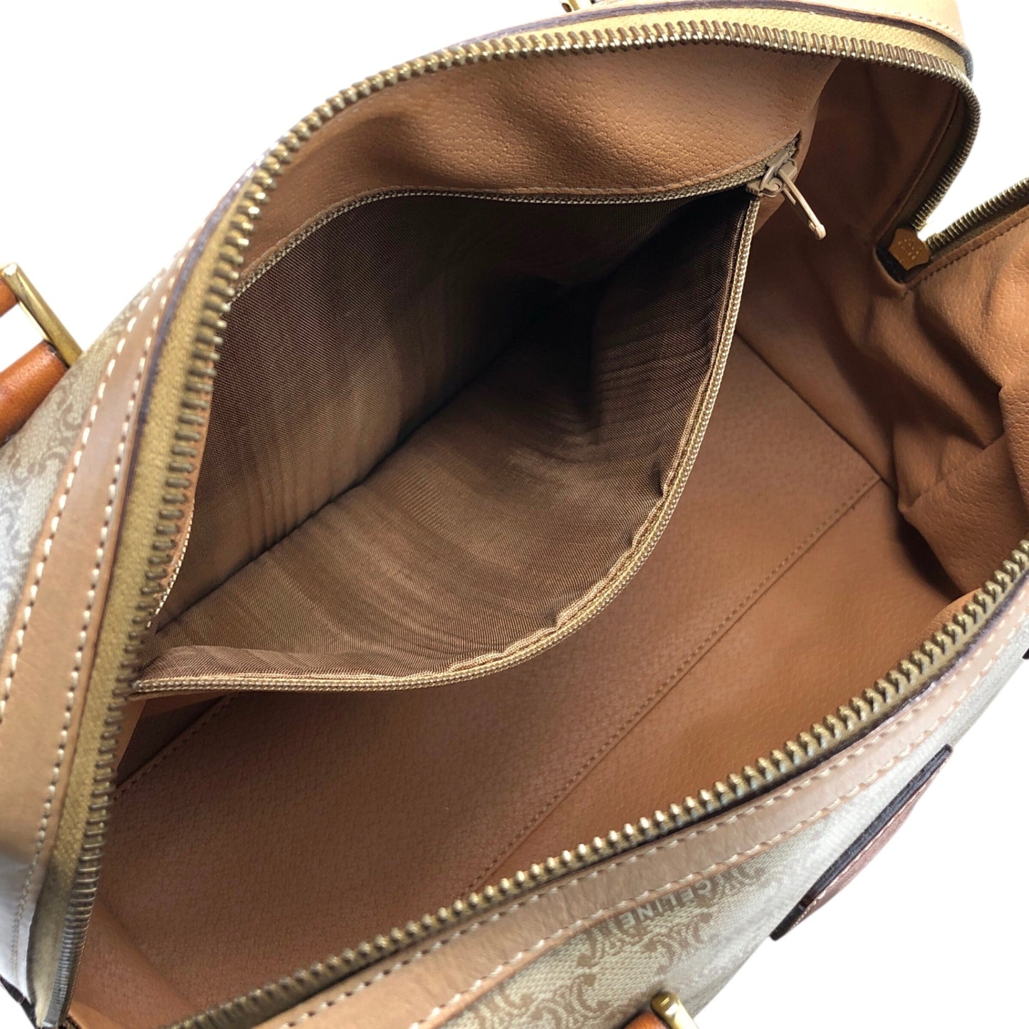 CELINE Macadam Blason Handbag Boston bag Beige Vintage t7x7kn