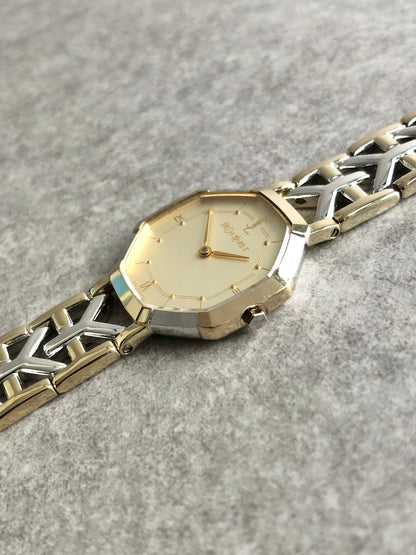 Yves Saint Laurent YSL Logo Octagon Quartz Watch Silver×Gold 4620-E62143 Vintage 4kdjvm