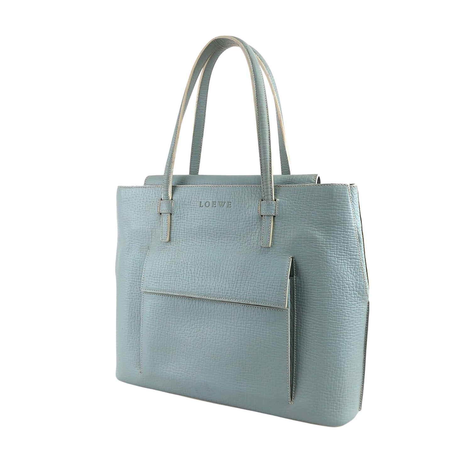 LOEWE Logo Embossed Handbag Light Blue Vintage htyeej