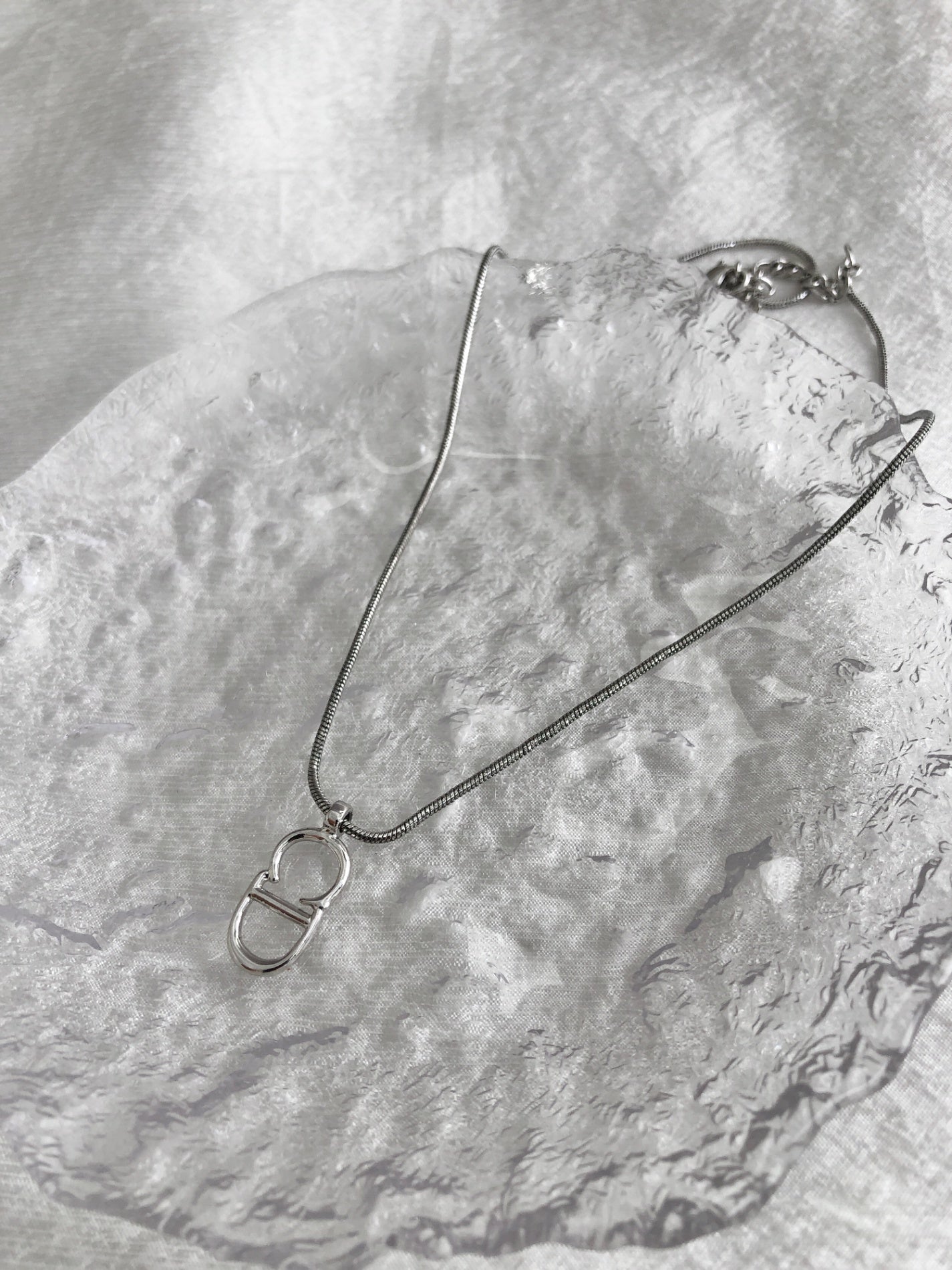 Christian Dior CD Logo Necklace Silver Vintage bgzdni