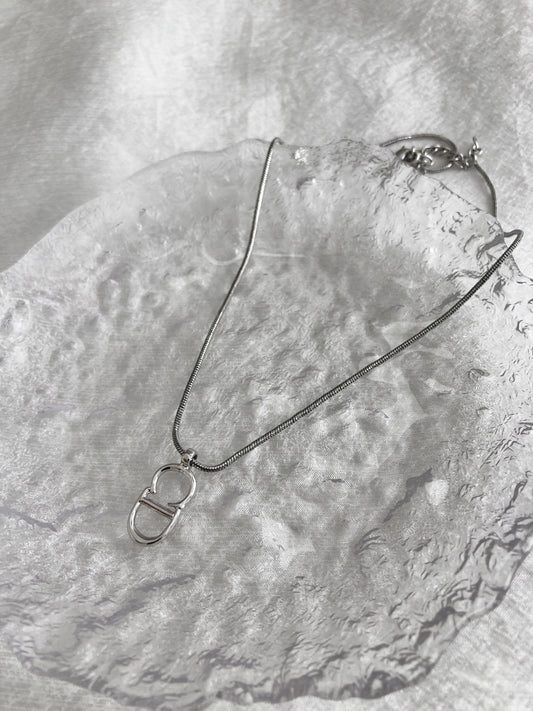 Christian Dior CD Logo Necklace Silver Vintage bgzdni