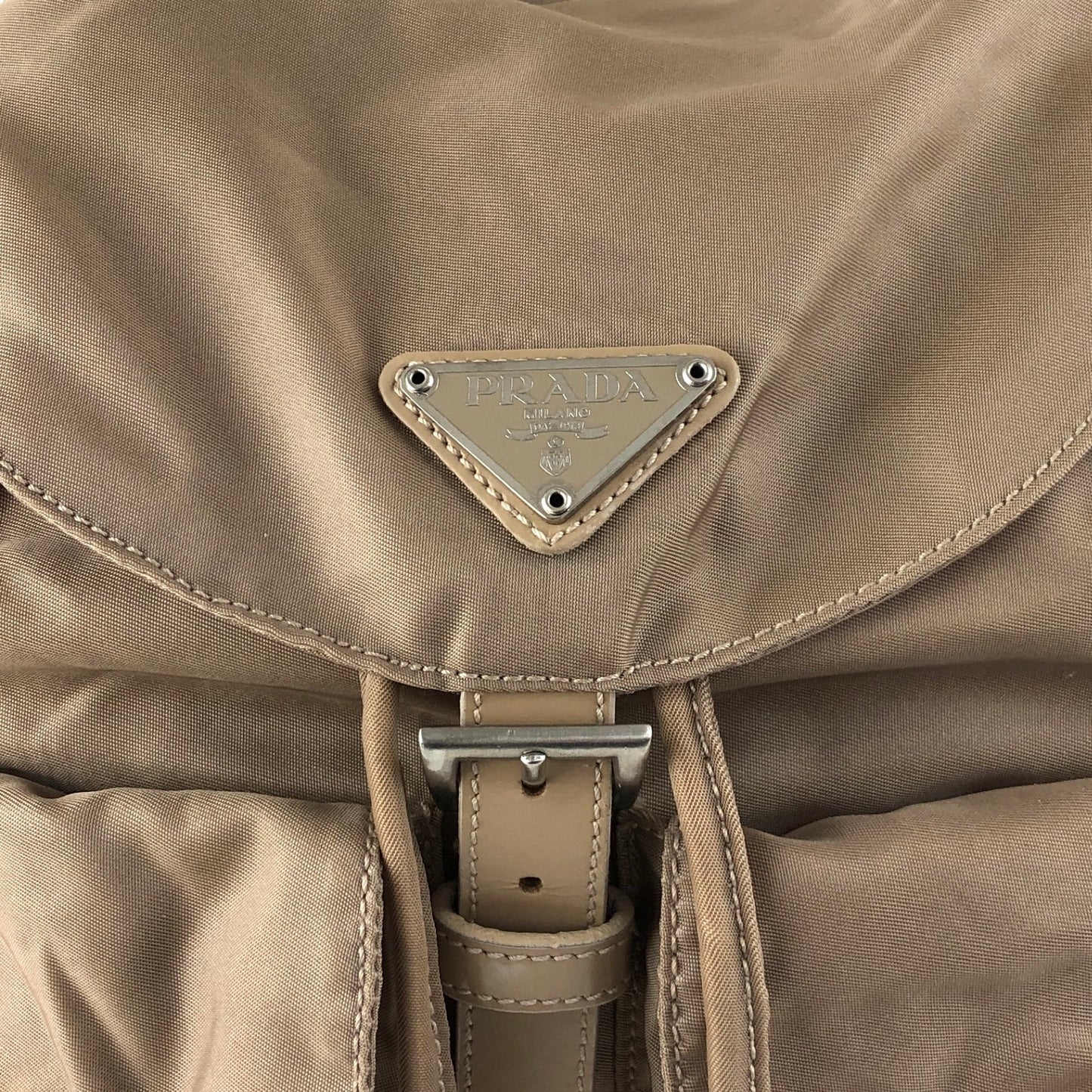 PRADA Tessuto Triangle Logo Double Pocket Backpack Beige Vintage nhc32x