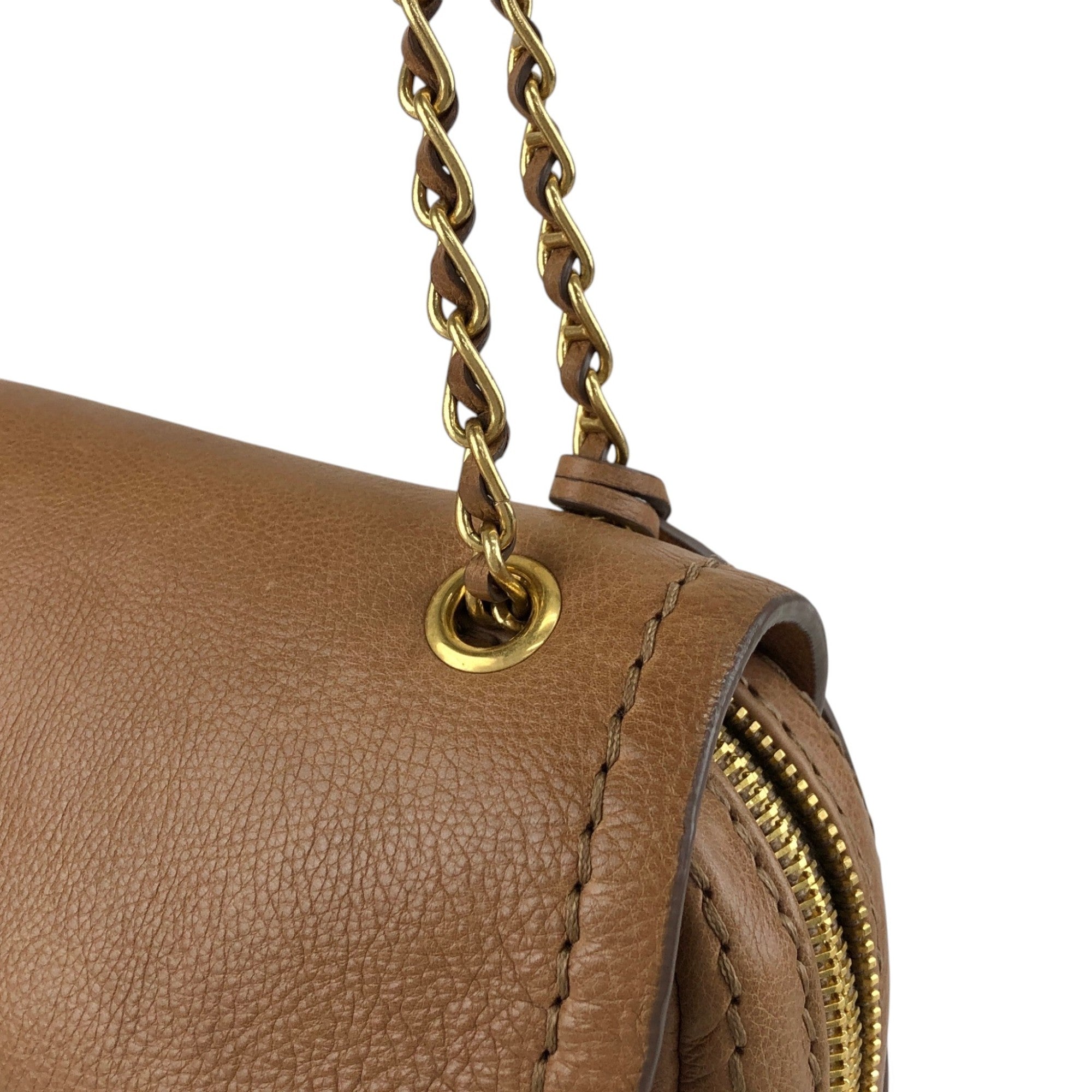 PRADA Logo Front Buckle Chain Shoulder bag Brown Vintage gkm4zp