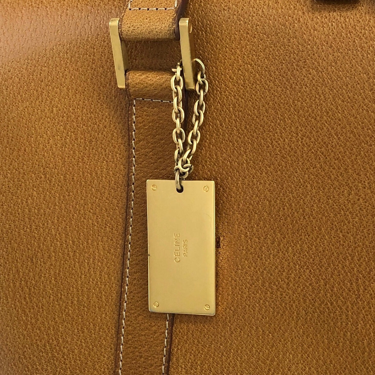 CELINE Logo Charm Shoulder bag Totebag Camel Vintage 7ehsy7