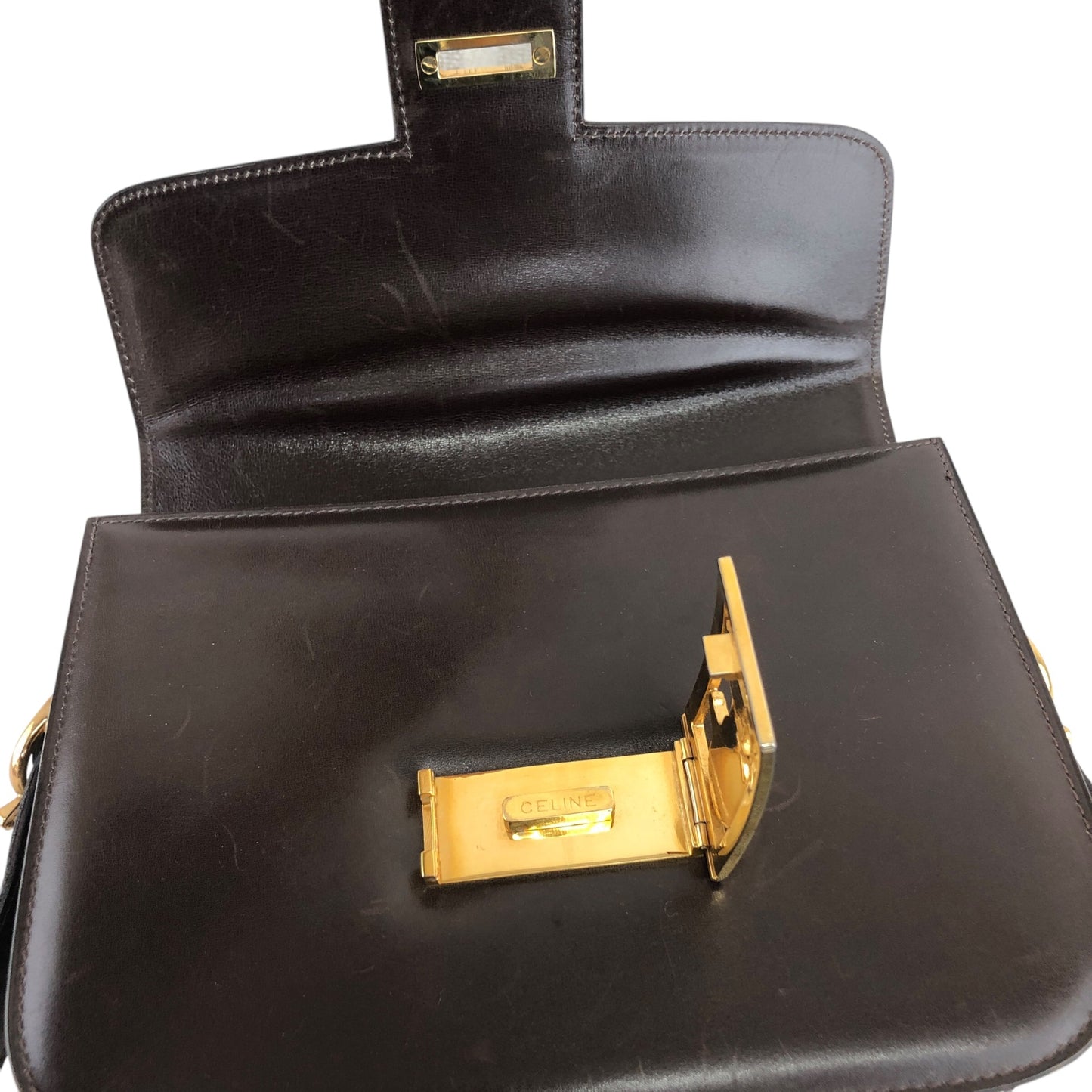 CELINE 馬車圖案肩背包 棕色 復古 azazw3