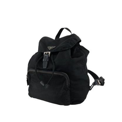 PRADA Tessuto Triangle Logo Front Buckle Backpack Black Vintage f788mi