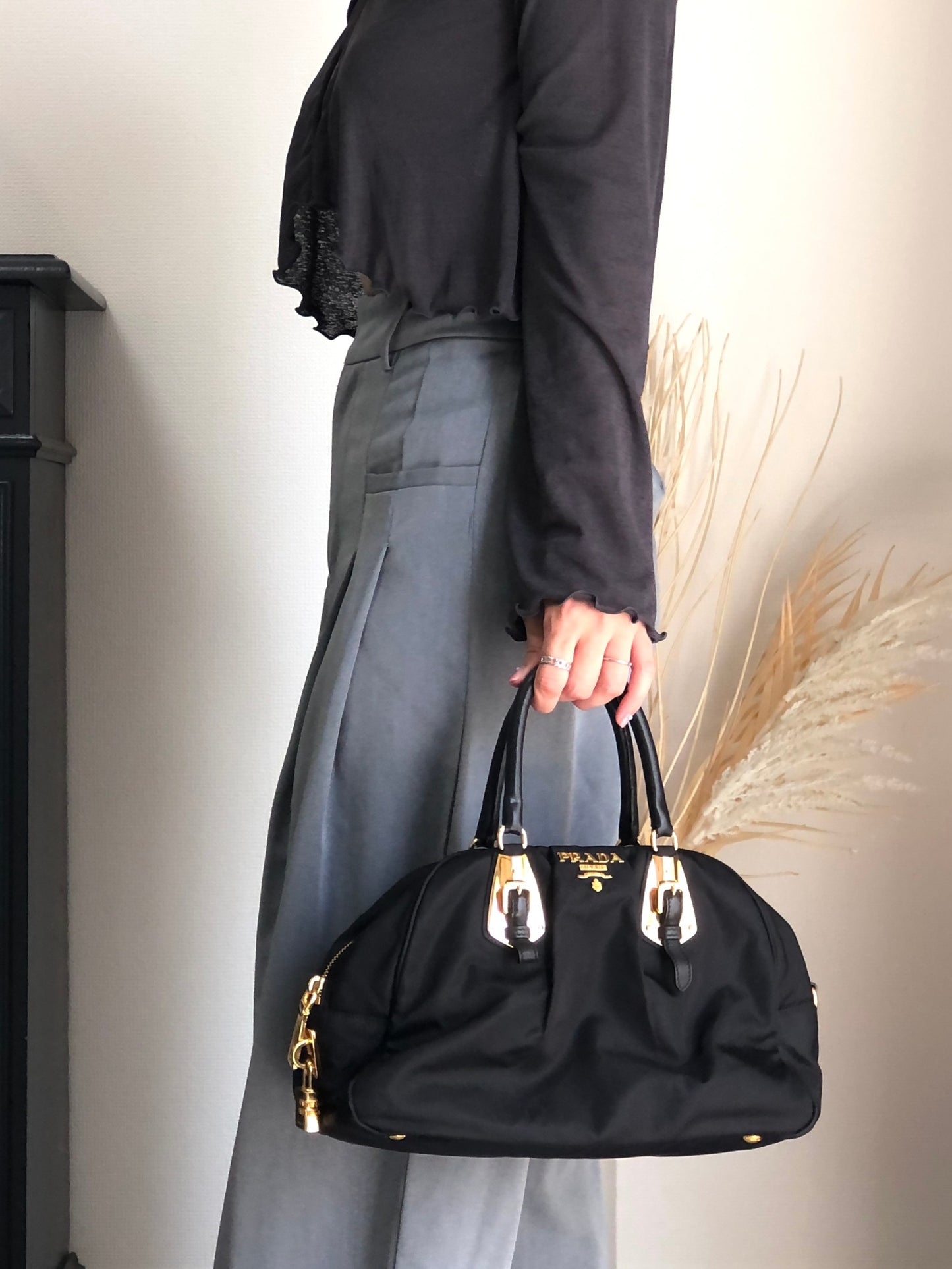PRADA Logo Two-way Small Boston bag Shoulder bag Black Vintage is5a6n