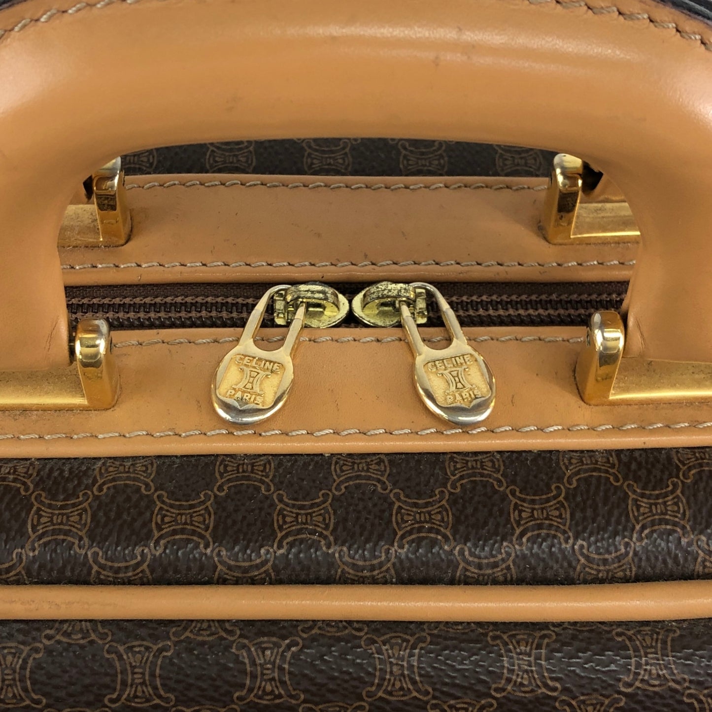 CELINE Macadam Blason Two-way Handbag Shoulder bag Brown Vintage kawj4u