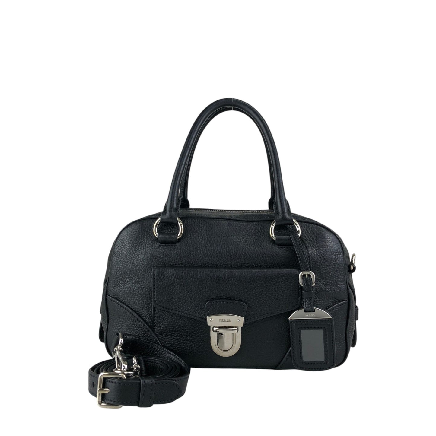 PRADA Logo Two-way Small Boston bag Shoulder bag Black Vintage 6yvxeb