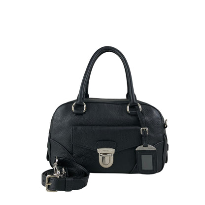PRADA Logo Two-way Small Boston bag Shoulder bag Black Vintage 6yvxeb