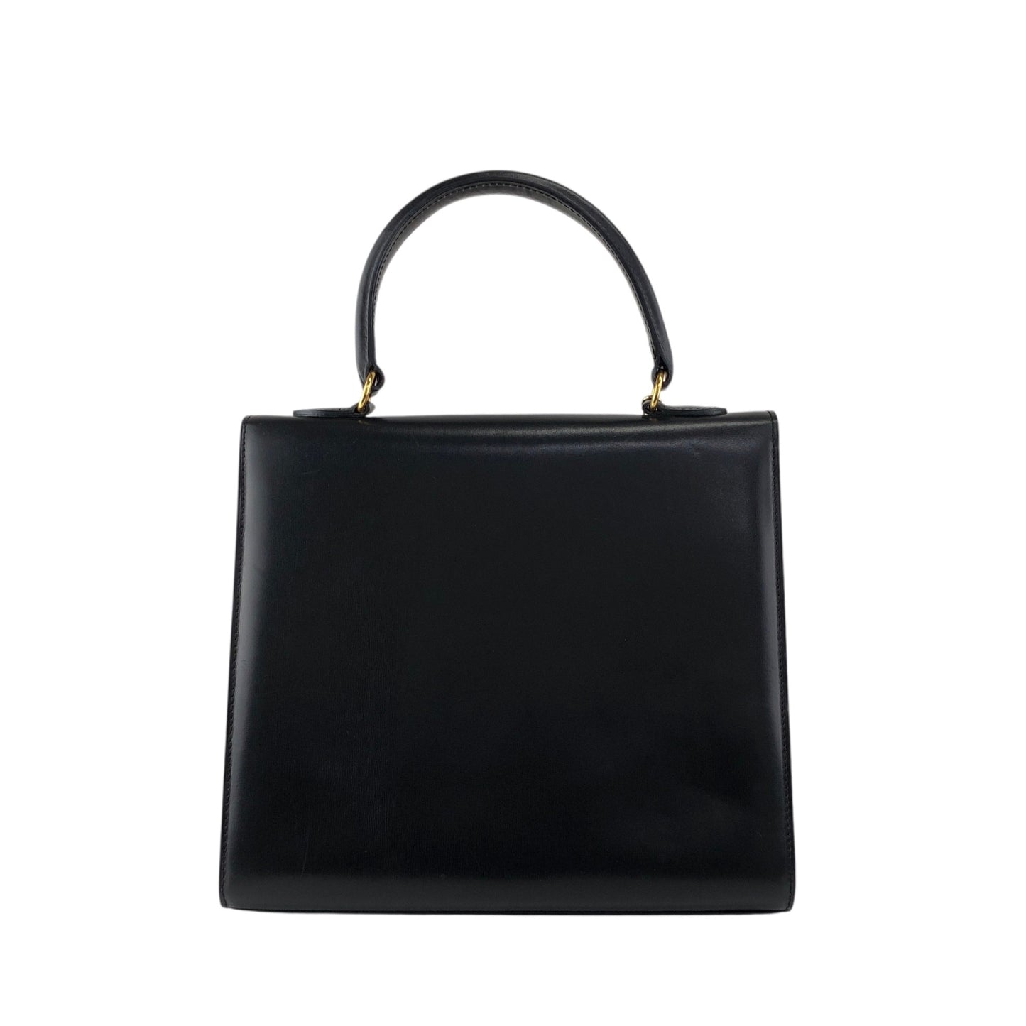 CELINE Gancini Top Handle Handbag Black Vintage whcwed