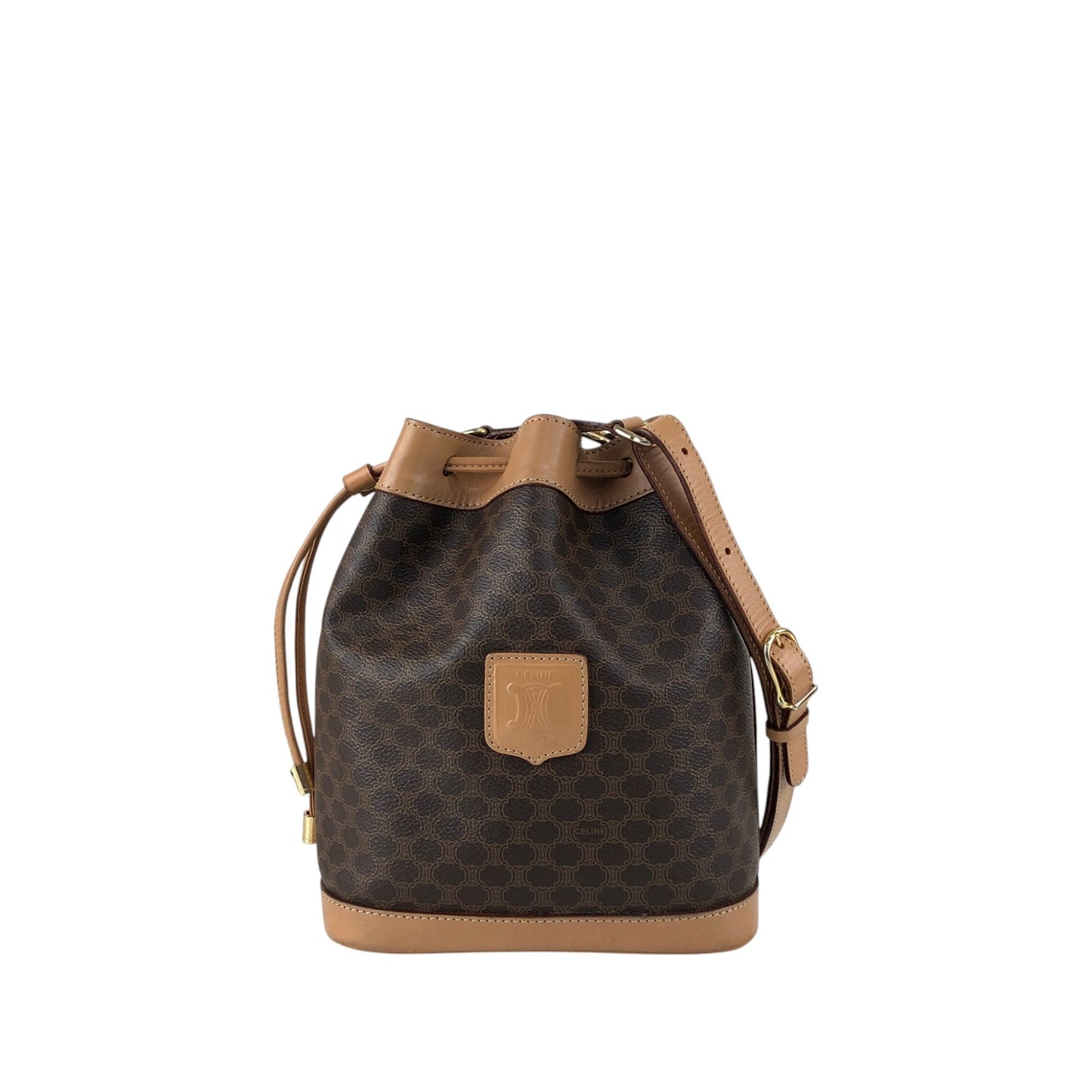 CELINE Macadam Blason Drawstring Shoulder bag Brown Vintage 3mevbd
